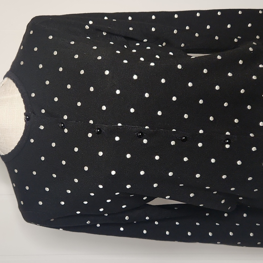 Marks & Spencer black polka-dot button-down 3D knit cardigan sweater - Picture 4 of 13